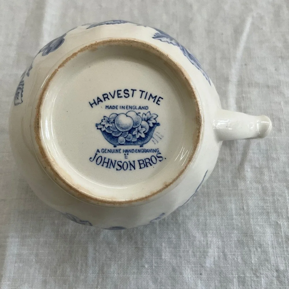 Johnson Brothers Harvest Time Blue White Creamer Pitcher Vintage Cottagecore